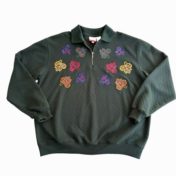 Vtg Baxter and Wells  PETITE Autumn Leaves 1/4 Zip Sweatshirt Sz PL Embroidered - Picture 1 of 9